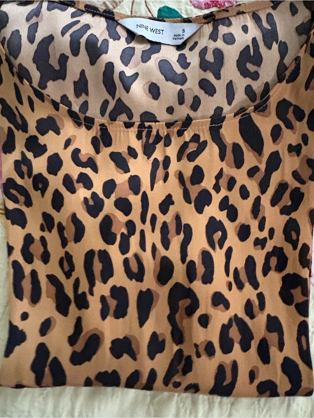 Leopard Print Cap Sleeve Blouse - Brown/Black - Picture 6 of 6